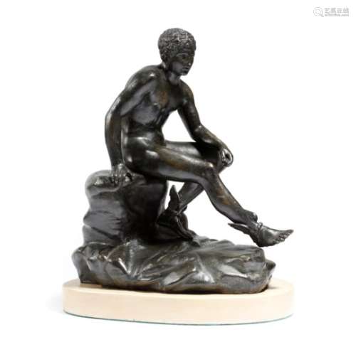 After the antique. An Italian 19th century bronze Grand Tour model of Mercury, seated at rest on a