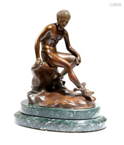 After the antique. An Italian Neapolitan bronze Grand Tour figure of Mercury, seated at rest on a