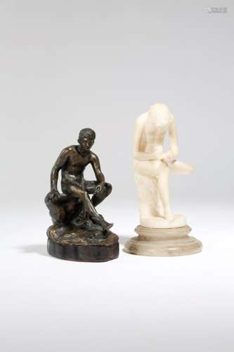 After the antique. A late 19th century Italian alabaster Grand Tour figure of Spinario, on a