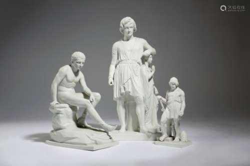 Three 19th century Neo-classical biscuit porcelain figures, two Danish by Copenhagen of Bertel