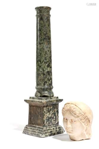 An 18th century Italian serpentine Grand Tour model of a column, 30.7cm high, together with an