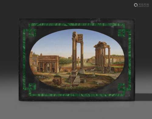 A late 19th century Italian Roman micromosaic Grand Tour plaque, the oval panel depicting the