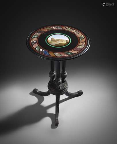 A 19th century Italian Roman micromosaic Grand Tour circular table top, the black marble centred