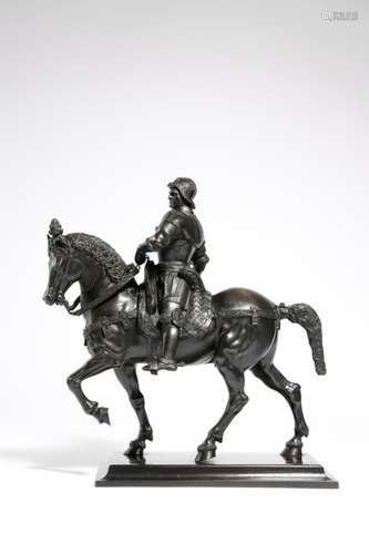 After Andrea del Verrocchio (Italian 1435-1488). A 19th century bronze Grand Tour equestrian group