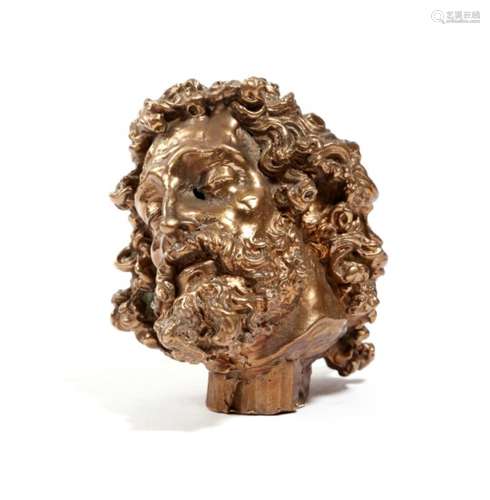 An 18th century gilt bronze / copper bust of Christ, previously mounted, 7.2cm high,