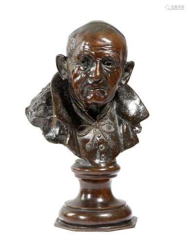 A 19th century bronze portrait bust of a pope or cardinal, indistinctly signed and inscribed, 25cm