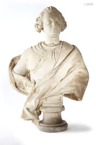 After Jacques Saly (French 1717-1776). A large patinated plaster portrait bust of Frederick V of