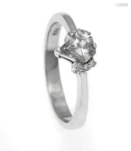 Brillant-Ring WG 585/000 mit einem im Fancyschliff-Diamanten und 6 Brillanten, zus. 0,70ct l.get.W-