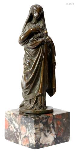 A 19th century bronze figure of Saint Catherine of Alexandria, wearing a veiled cloak and holding
