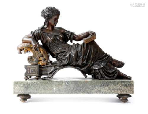 A 19th century French gilt and patinated bronze figure of a lady in the manner of Pradier,