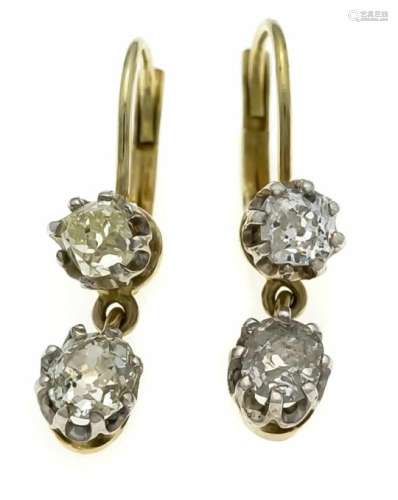 Altschliff-Diamant-Ohrringe GG 585/000 (Russland 56 punziert) mit 4 Altschliff-Diamanten,zus. 1,30