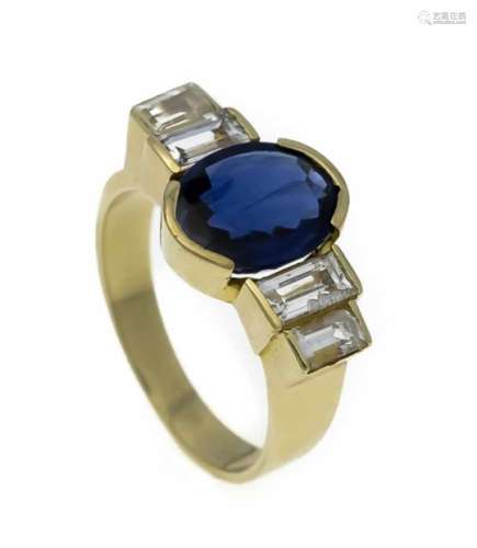 Saphir-Diamant-Ring GG 585/000 mit einem feinen, oval fac. Saphir 3,20 ct, in guter Farbeund
