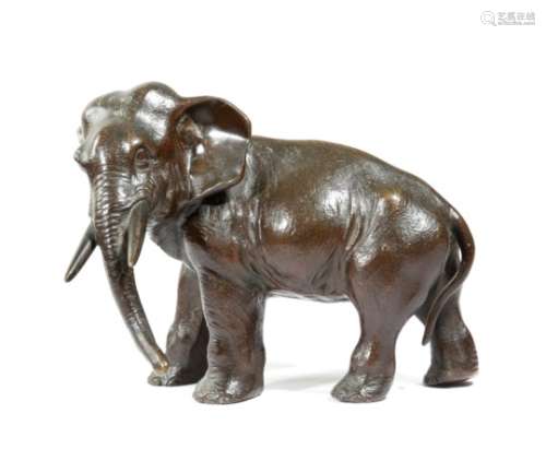 A late 19th century bronze animalier model of an elephant, 20.5cm long,