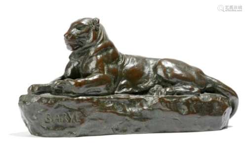 After Antoine-Louis Barye (French 1795-1875). A late 19th century animalier bronze model of a
