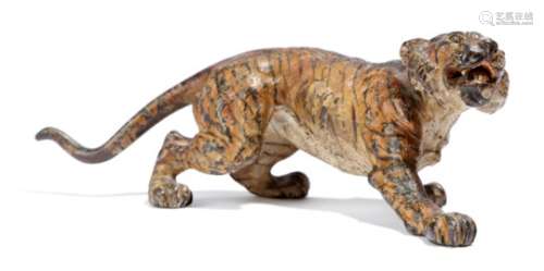 An Austrian cold painted bronze model of a tiger, in the manner of Bergman, late 19th / early 20th