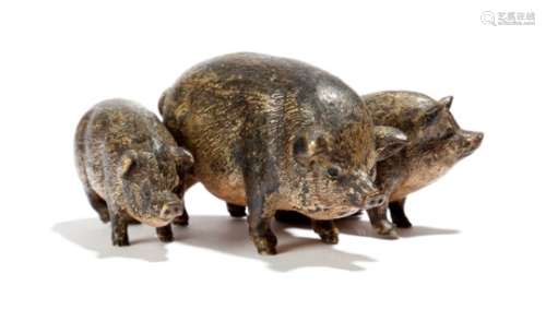 An Austrian cold painted bronze group of a sow with two piglets, late 19th / early 20th century,