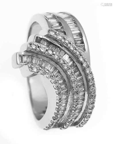 Brillant-Ring WG 750/000 mit Brillanten, zus. 0,46 ct und Diamant-Baguettes, zus. 0,71 ctTW/VS, RG