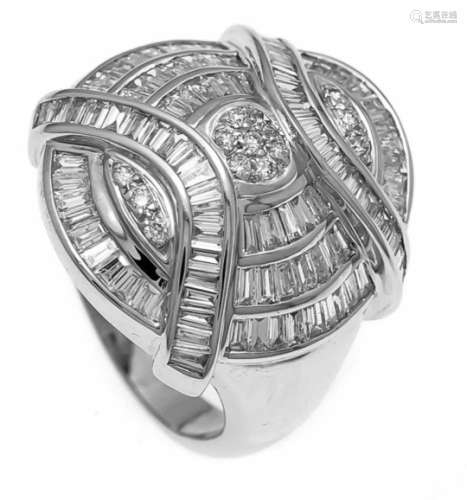Brillant-Ring WG 750/000 mit Brillanten, zus. 0,11 ct und Diamant-Baguettes, zus. 1,68 ctTW/VS, RG