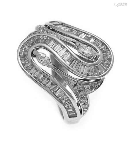 Brillant-Ring WG 750/000 mit Brillanten und Diamant-Baguettes, zus. 1,46 ct TW/VS, RG 56,6,8 g