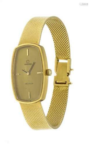 Omega de Ville Damenarmbanduhr GG 750/000 Handaufzug, läuft, Goldenes Ziffernblatt,Milanaise-Armband