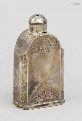Teedose. Wohl Tondern/Dänemark um 1800. Silber punziert, MZ: IW, quadratischer Stand mitabgeflachten