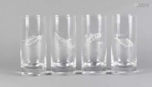 Satz von 4 Longdrinkgläsern. Tiffany & Co. 20. Jh. Klares Kristallglas, zylindrische Form,glatte