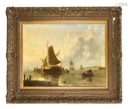 Hulk, Abraham d.Ä. 1813 Amsterdam - 1897 London. Zugeschr. Fischer mit Booten an derKüste. Öl/
