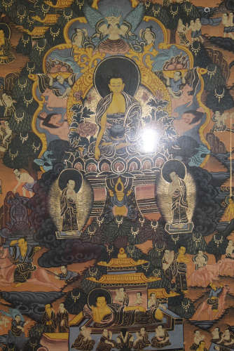 Tibetan thangka, framed.