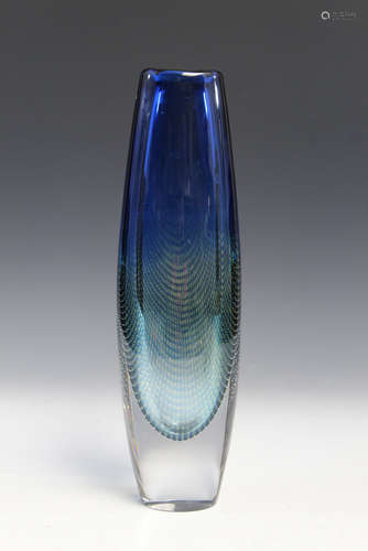 Blue glass vase, signed Orrefors Krakpu 322.