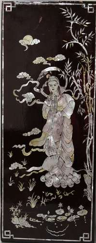 Chinese wood panel with mother of pearl inlaid.