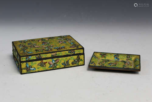 Chinese enameled box and dish.