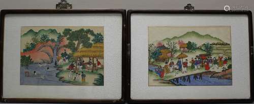 A set of two Korean prints. Framed.