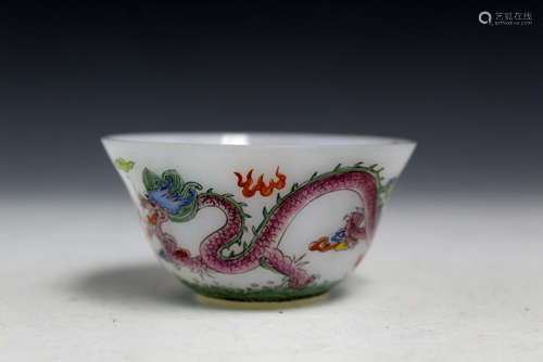 Chinese enamel on glass bowl, Qianlong mark.