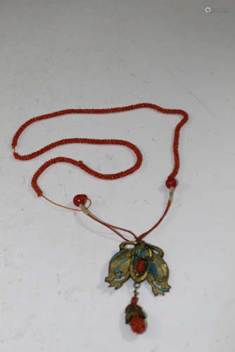 Chinese antique red coral seed beads necklace.