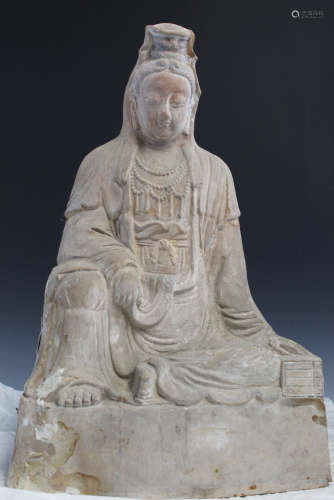 Chinese pottery Guanyin statue.