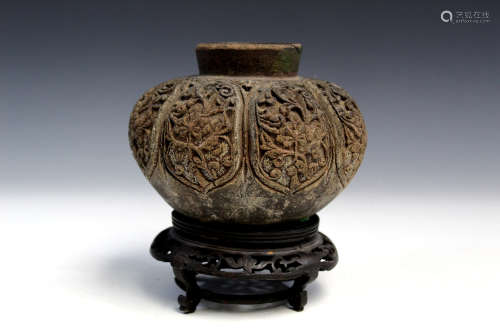 Chinese carved pottery jar.