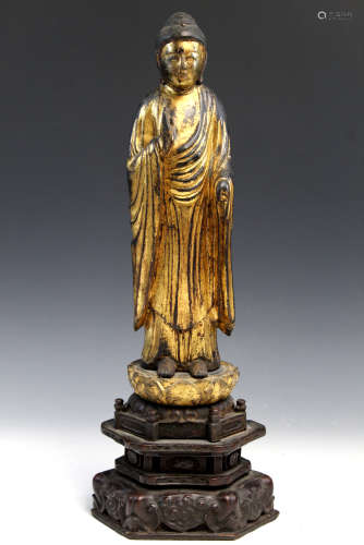 Chinese carved gilt wood statue of Buddha.