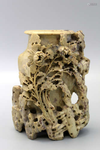Chinese carved soapstone flower vase