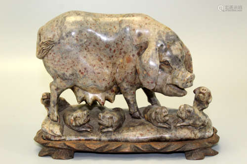 Chinese carved soapstone pigs