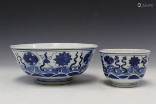 Two blue and white porcelain bowls, 19th Century.