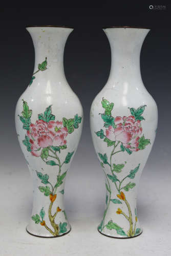 Pair of Chinese enamel on copper vases.