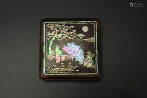 Chinese lacquered small wood box with mother-of-pearl