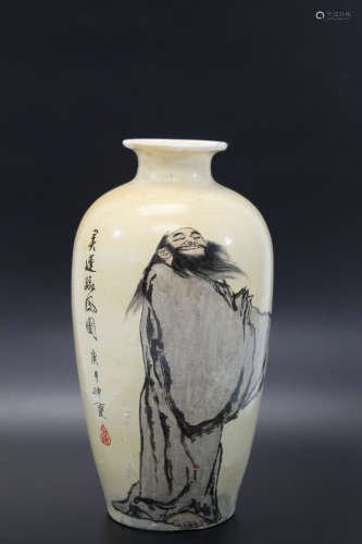Chinese painted yixing pottery vase.