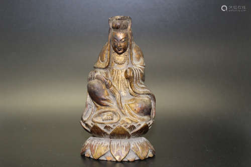 Chinese carved wood Guanyin. 19th Century.