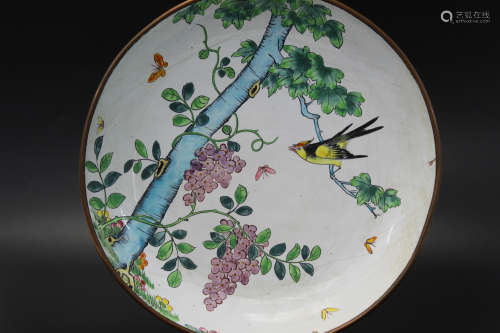 Chinese enameled copper dish.