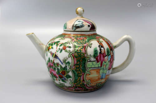 Chinese rose medallion porcelain teapot.
