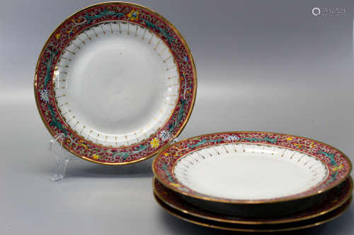 Set of four Chinese famille rose porcelain plates.