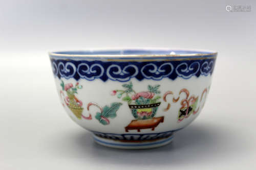 Chinese blue and white and famille rose porcelain bowl,