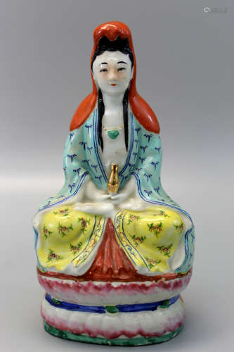 Chinese famille rose porcelain statue of Guanyin.