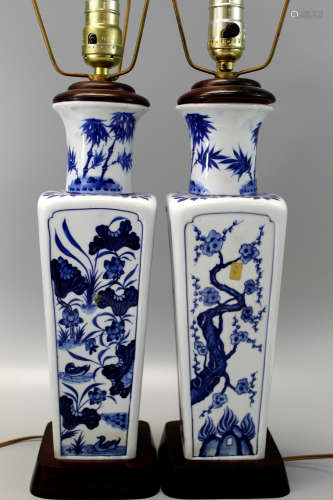 Pair of Chinese blue and white porcelain vase lamps.
